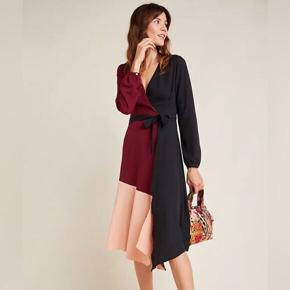 Hutch Dresses & Skirts - Hutch Anthropologie Rashida Colorblocked Midi Wrap Dress Size Small Valentine